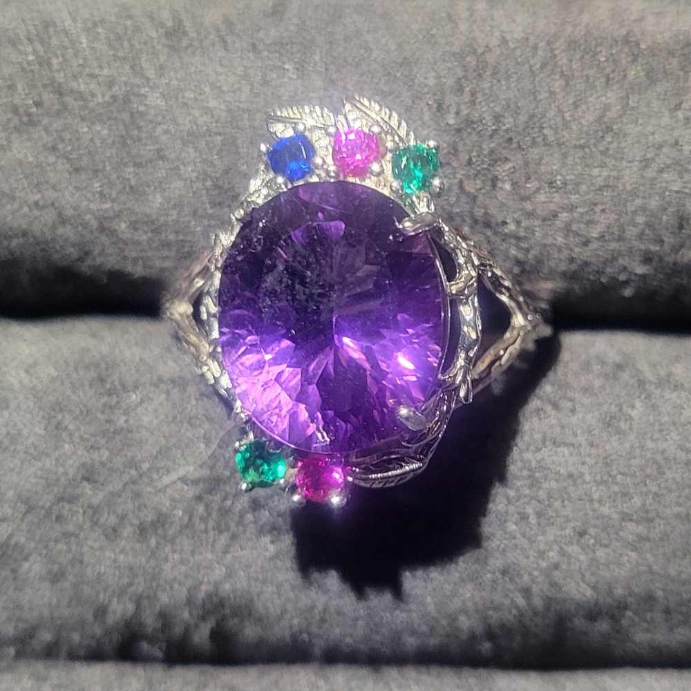 Firework Cut Amethyst Silver Ring